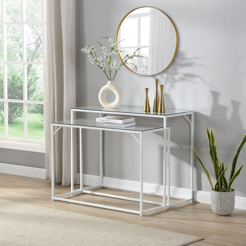 Konsolentisch Set im Industrial Design: 2er-Set in Weiß mit Glasplatte