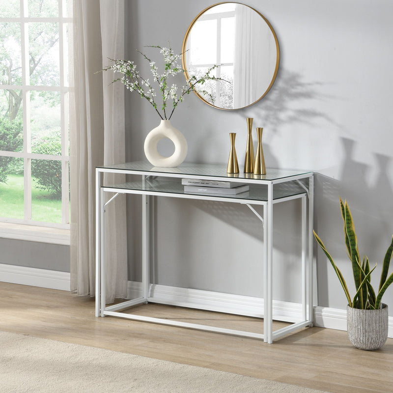 Konsolentisch Set im Industrial Design: 2er-Set in Weiß mit Glasplatte