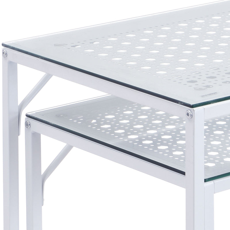 Konsolentisch Set im Industrial Design: 2er-Set in Weiß mit Glasplatte