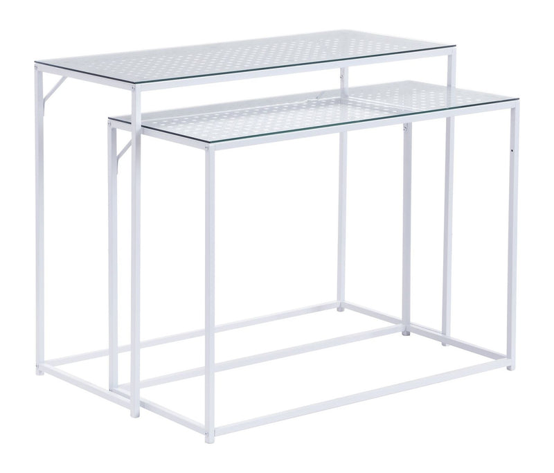 Konsolentisch Set im Industrial Design: 2er-Set in Weiß mit Glasplatte