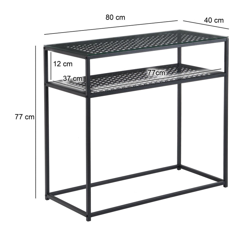 Konsolentisch Glas Schwarz 80x40x77 cm mit Metallgestell für Flur