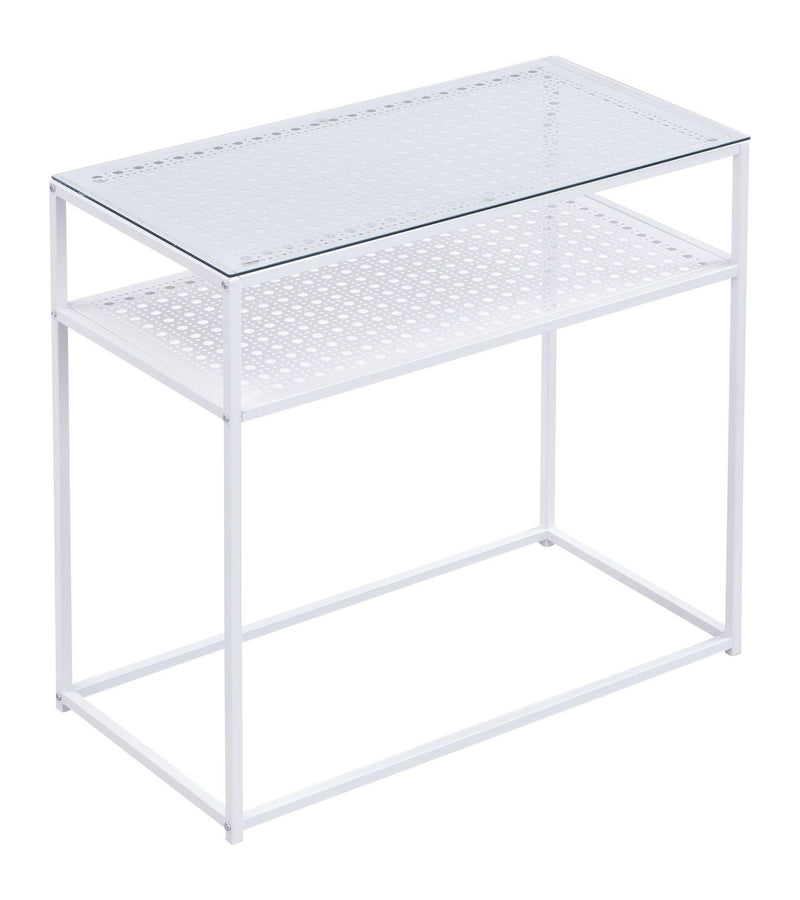 Konsolentisch Glas Metall Weiß, Flurtisch mit Ablage im Loft-Stil