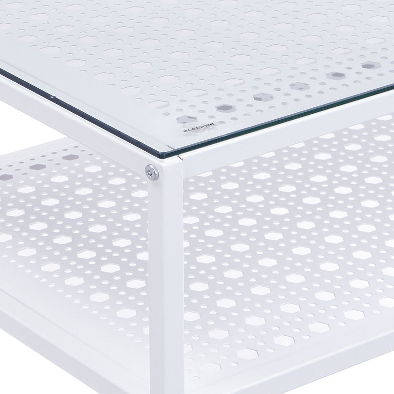 Konsolentisch Glas Metall Weiß, Flurtisch mit Ablage im Loft-Stil