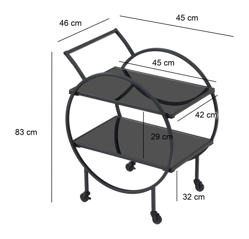 Servierwagen mit Rollen & Bremse, schwarze Glasablagen von Wohnling