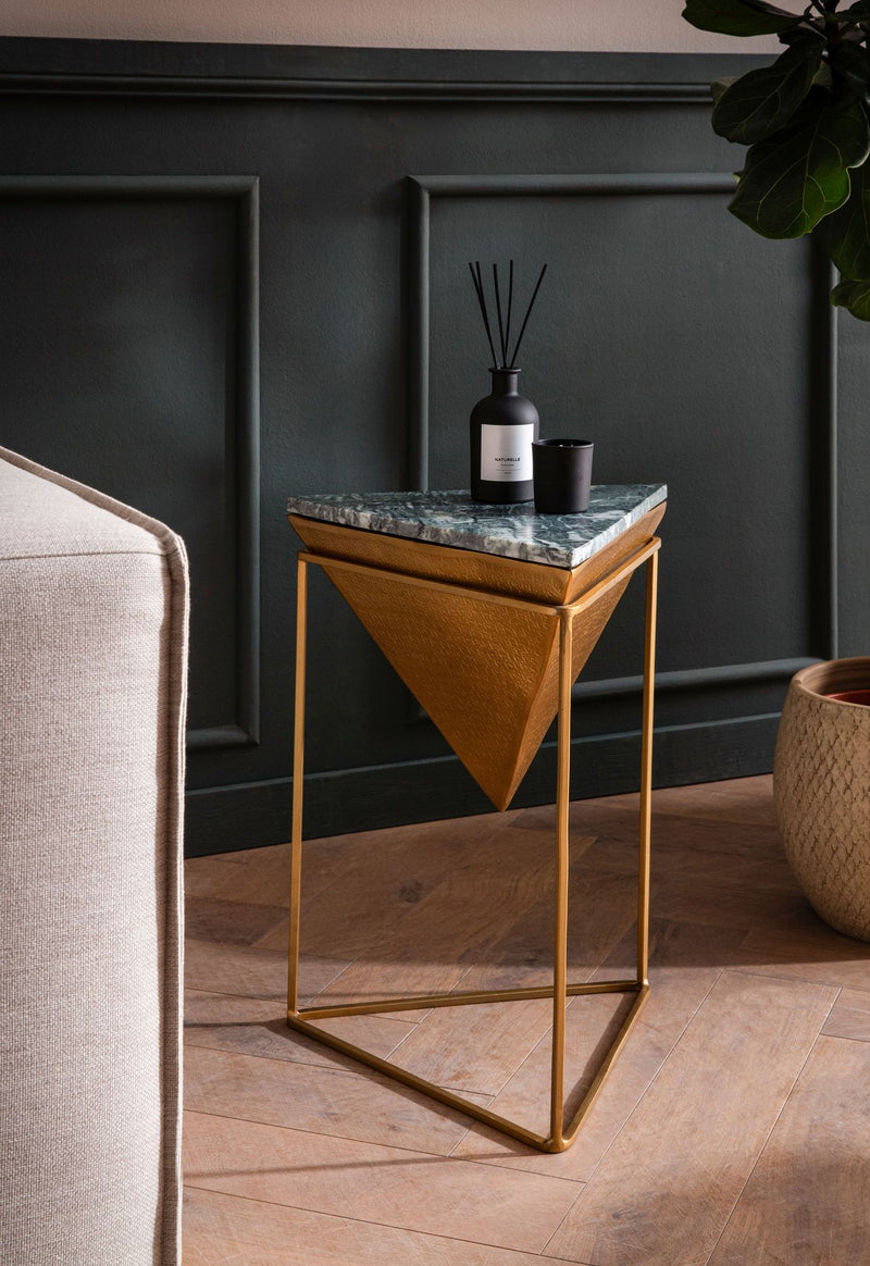 Beistelltisch Marmor Schwarz/Gold mit Metallgestell, 37,5x55 cm