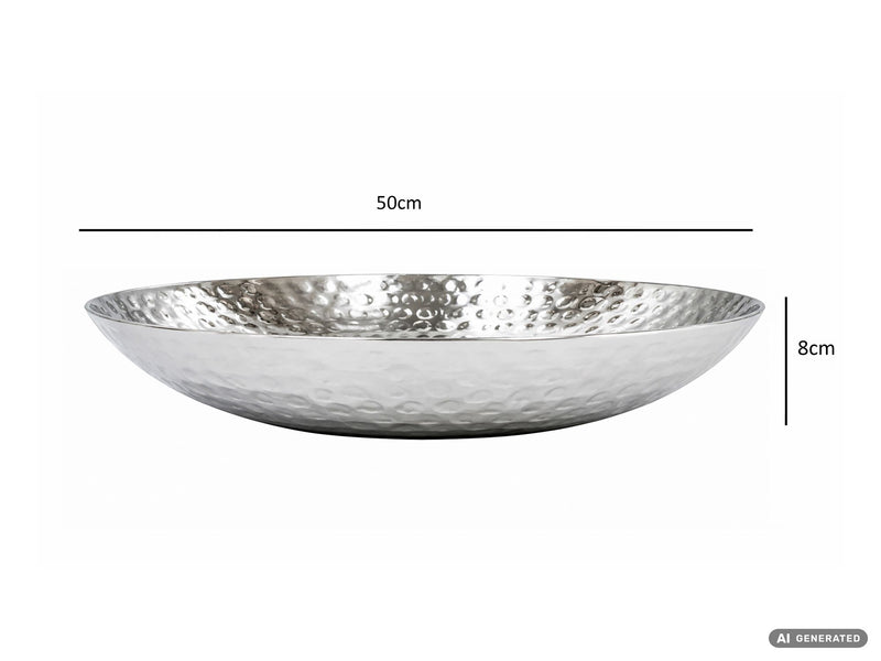 Obstschale Rund Silber 50 cm, Hammerschlag-Design aus Aluminium