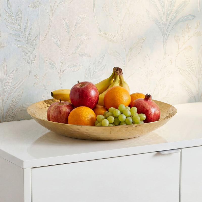 Obstschale Rund Gold 50 cm Aluminium Hammerschlag Tischdeko Handmade