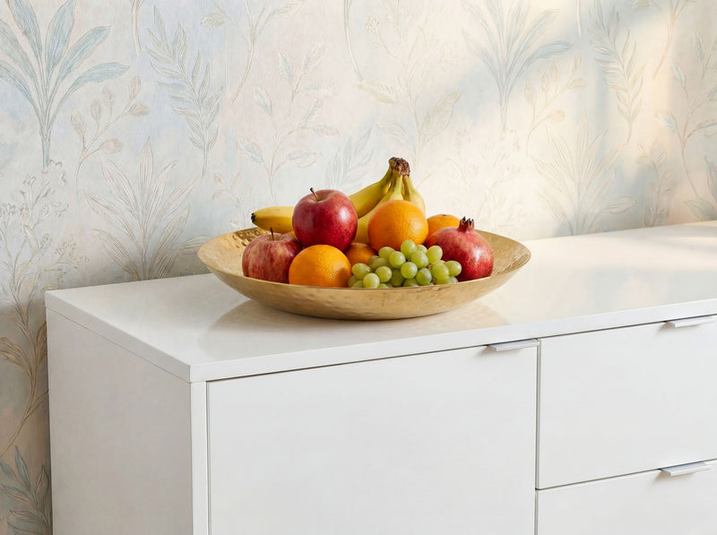Obstschale Rund Gold 50 cm Aluminium Hammerschlag Tischdeko Handmade