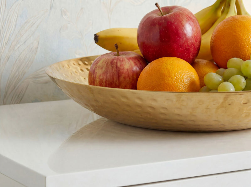 Obstschale Rund Gold 50 cm Aluminium Hammerschlag Tischdeko Handmade