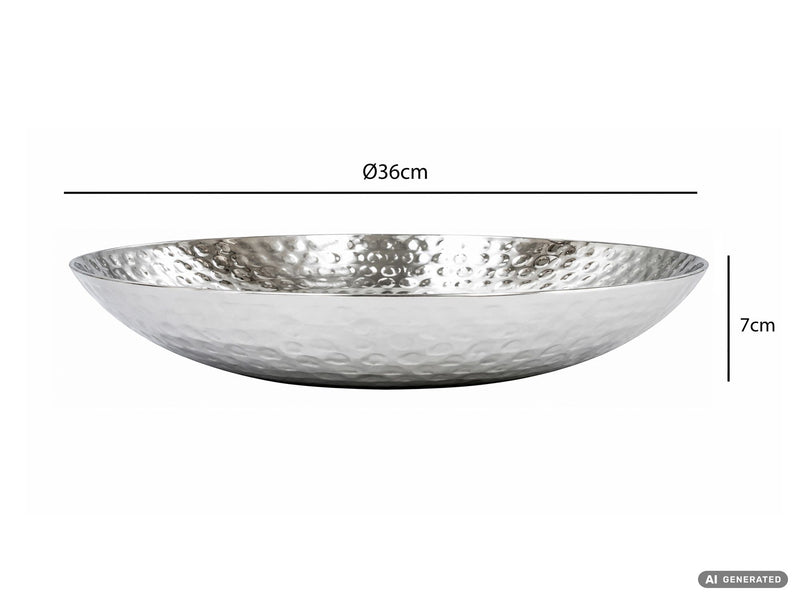 Obstschale Rund Silber aus Aluminium mit Hammerschlag-Optik, 36 cm Ø