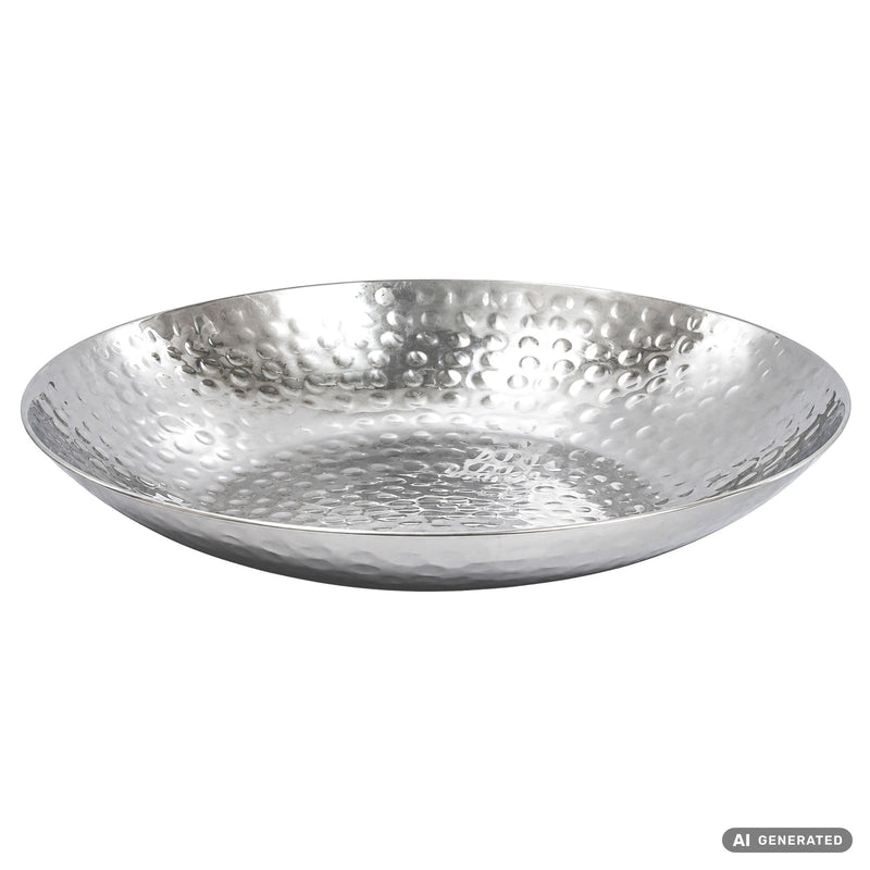 Obstschale Rund Silber aus Aluminium mit Hammerschlag-Optik, 36 cm Ø