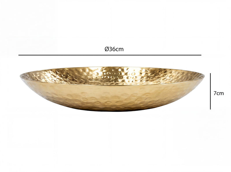 Obstschale Gold Rund aus Aluminium im Hammerschlag-Design, 36 cm Ø