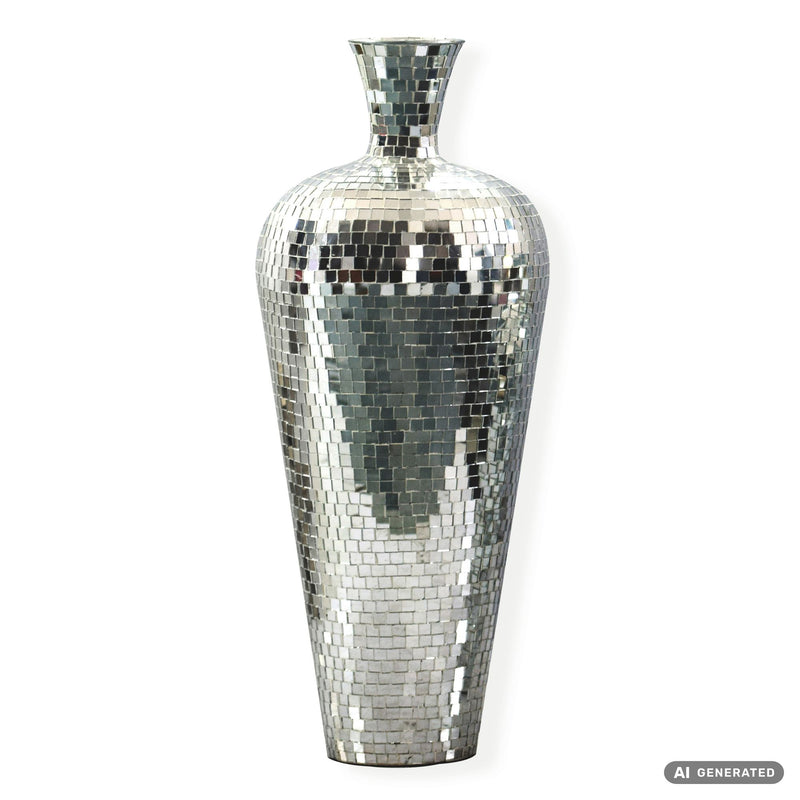 Bodenvase Mosaik Silber 70 cm XXL Standvase im Disco-Kugel-Design