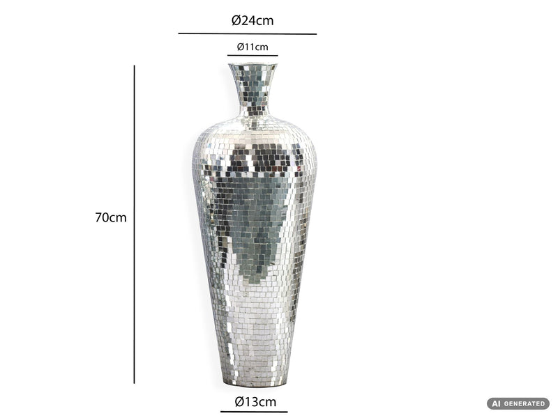 Bodenvase Mosaik Silber 70 cm XXL Standvase im Disco-Kugel-Design