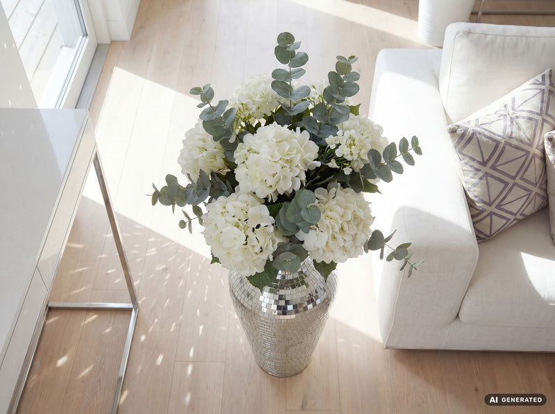 Bodenvase Mosaik Silber 70 cm XXL Standvase im Disco-Kugel-Design