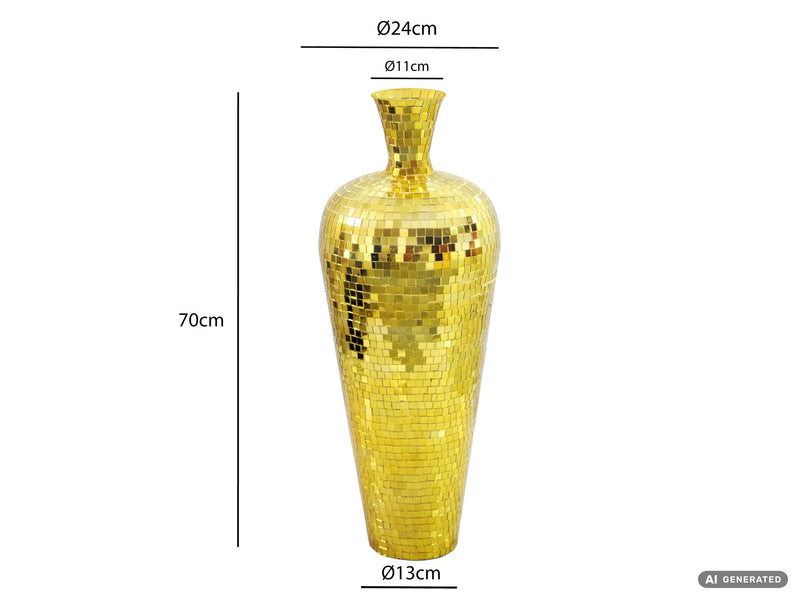 Bodenvase Mosaik Gold 70 cm aus Aluminium – Wohnling XL Standvase
