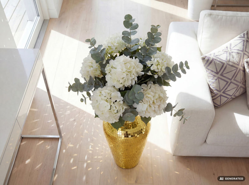 Bodenvase Mosaik Gold 70 cm aus Aluminium – Wohnling XL Standvase