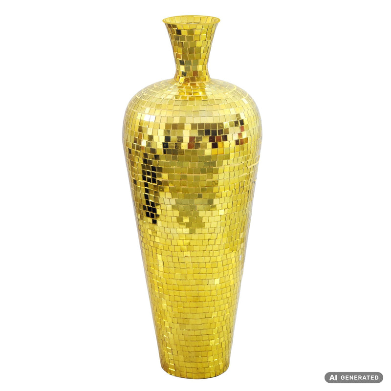 Bodenvase Mosaik Gold 70 cm aus Aluminium – Wohnling XL Standvase