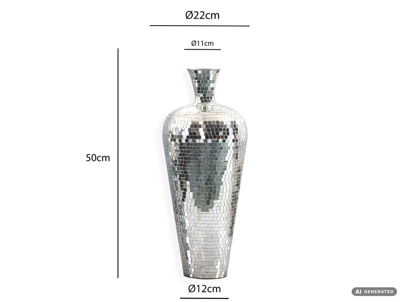 Bodenvase Mosaik Silber 50 cm – XL Standvase im Disco-Kugel-Design