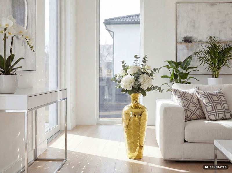 Bodenvase Aluminium Gold im Discokugel-Design, 50 cm hoch von Wohnling