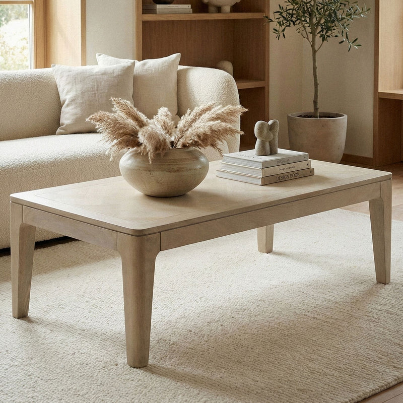 Couchtisch Mango Massivholz 120x60 cm White Wash Wohnzimmertisch