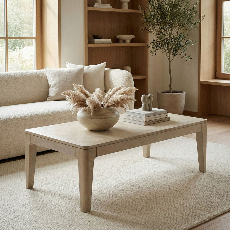 Couchtisch Mango Massivholz 120x60 cm White Wash Wohnzimmertisch