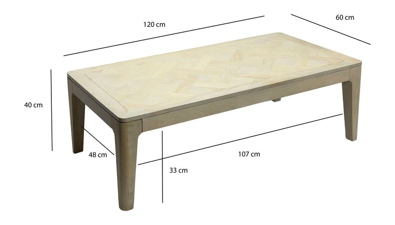 Couchtisch Mango Massivholz 120x60 cm White Wash Wohnzimmertisch