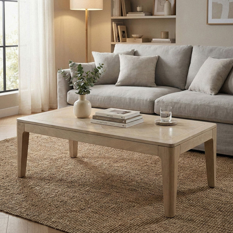 Couchtisch Mango Massivholz 120x60 cm White Wash Wohnzimmertisch