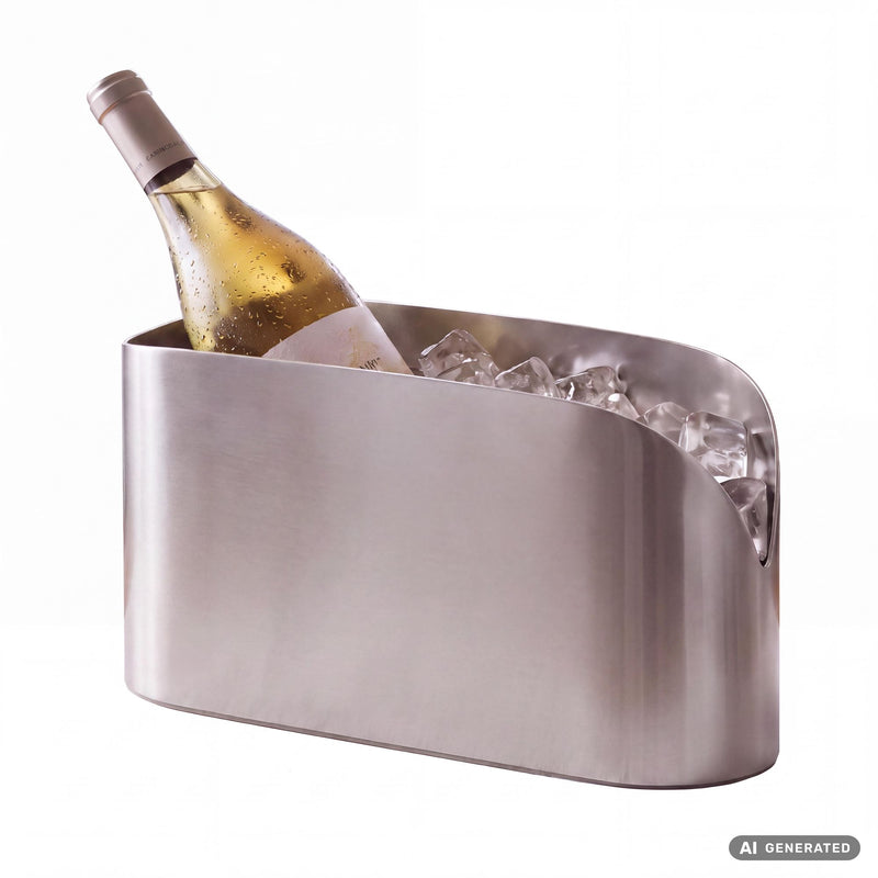 Flaschenkühler Silber 47 cm, ovaler Wein- & Sektkühler Stahl Handmade