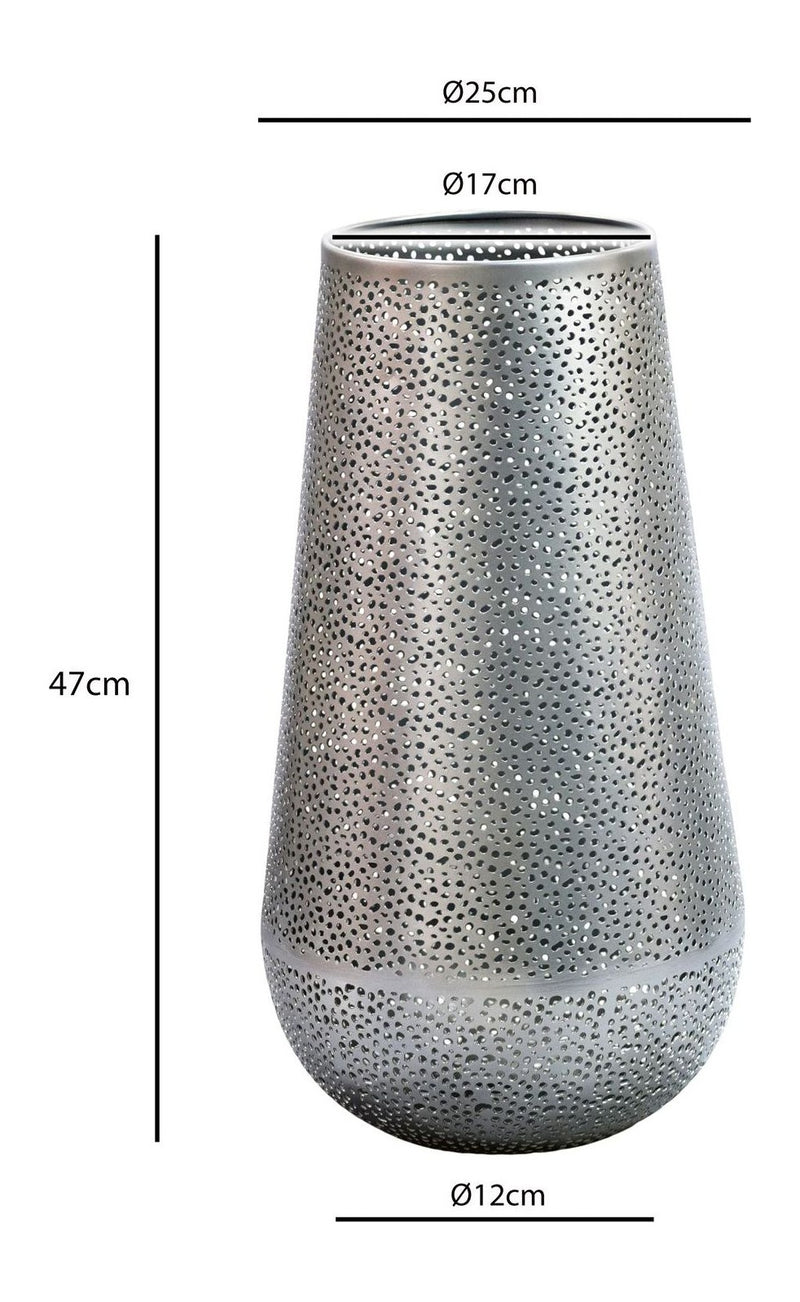 Bodenvase Metall 47 cm Silber, handgefertigte Standvase Wohnzimmer