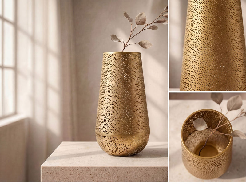 Bodenvase Gold 47 cm aus massivem Eisen für Trockenblumen und Wohndeko