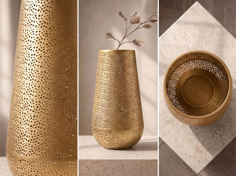 Bodenvase Gold 47 cm aus massivem Eisen für Trockenblumen und Wohndeko