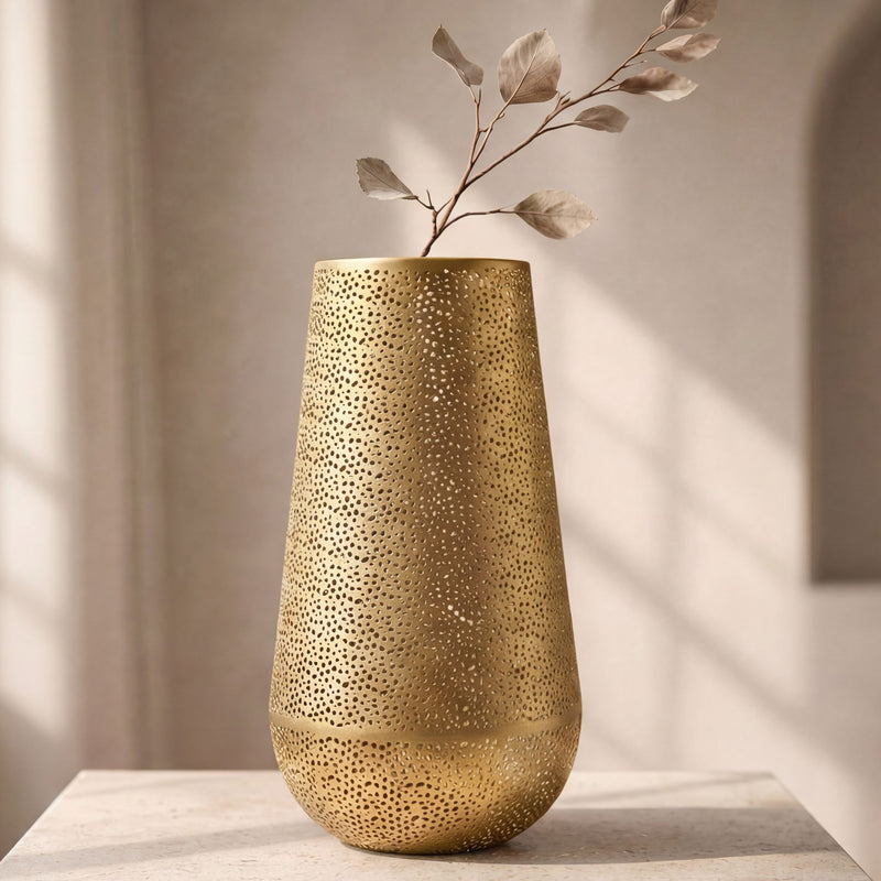 Bodenvase Gold 47 cm aus massivem Eisen für Trockenblumen und Wohndeko