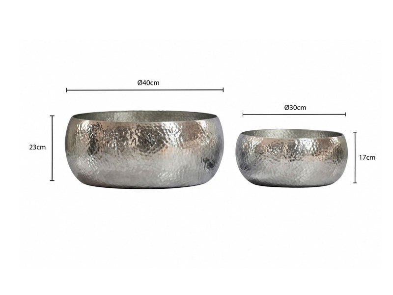 Obstschale Hammerschlag 2er-Set Silber, rund aus Aluminium