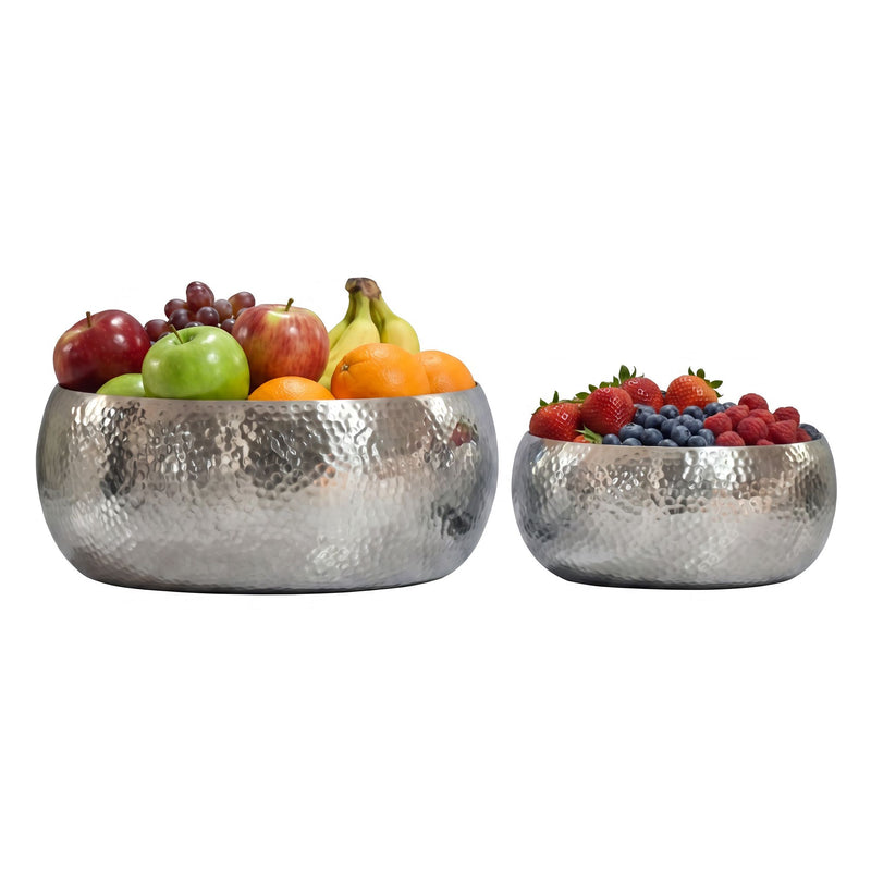 Obstschale Hammerschlag 2er-Set Silber, rund aus Aluminium