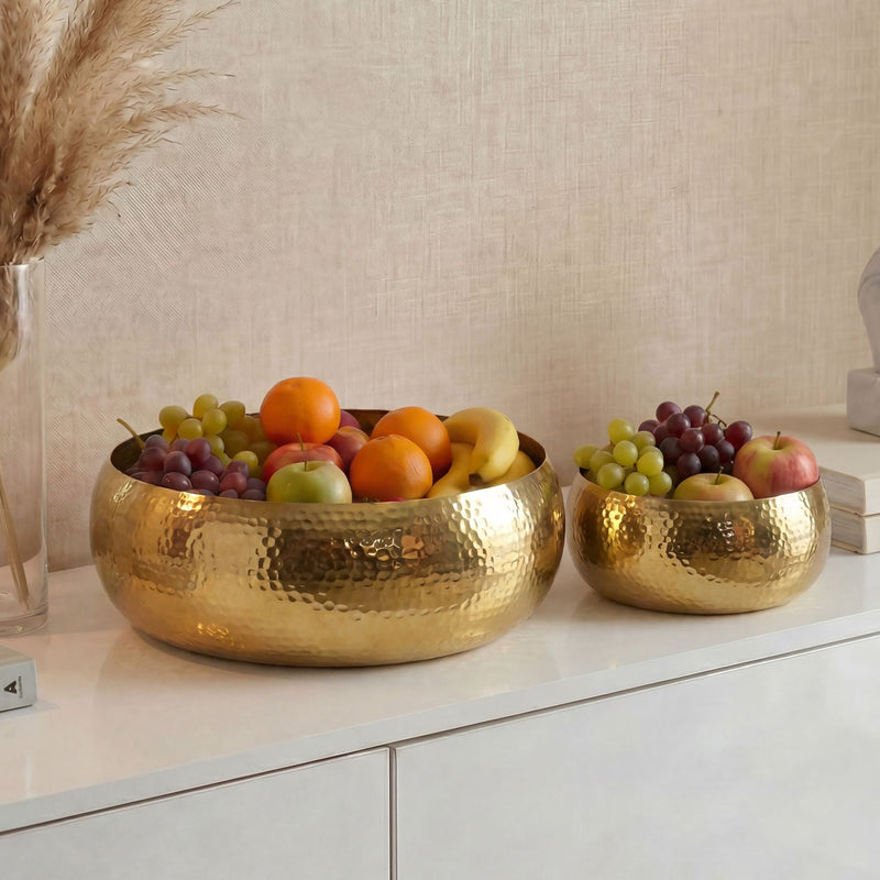 Obstschalen-Set Gold aus Aluminium mit Hammerschlag-Optik, Wohnling