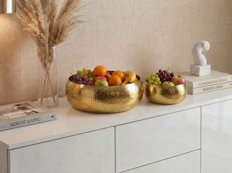 Obstschalen-Set Gold aus Aluminium mit Hammerschlag-Optik, Wohnling