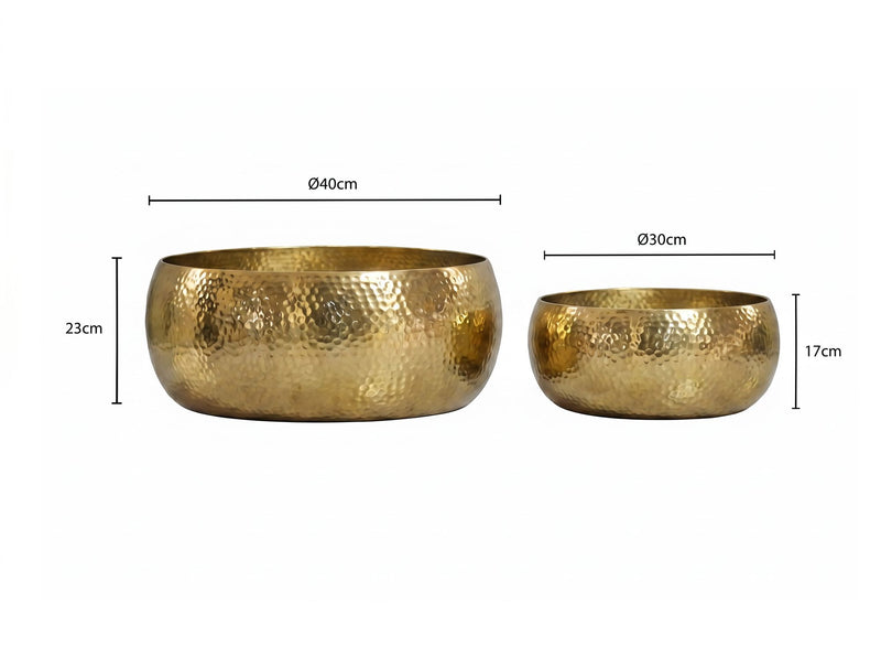 Obstschalen-Set Gold aus Aluminium mit Hammerschlag-Optik, Wohnling
