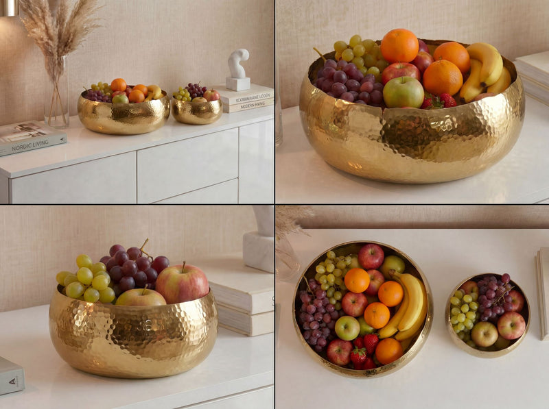 Obstschalen-Set Gold aus Aluminium mit Hammerschlag-Optik, Wohnling