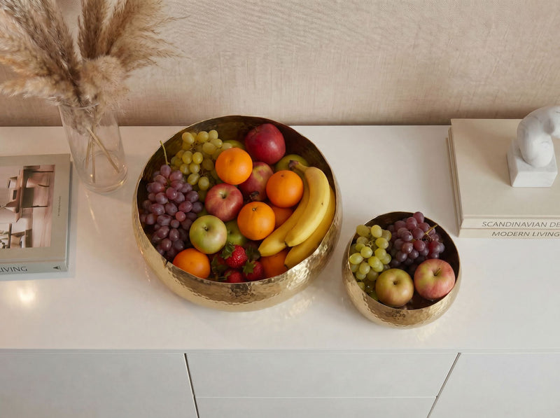 Obstschalen-Set Gold aus Aluminium mit Hammerschlag-Optik, Wohnling