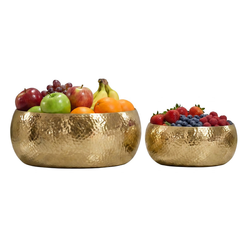 Obstschalen-Set Gold aus Aluminium mit Hammerschlag-Optik, Wohnling