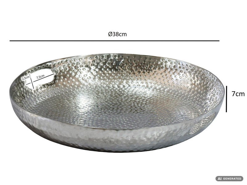 Deko-Obstschale Rund Silber 38 cm Aluminium im Hammerschlag-Look