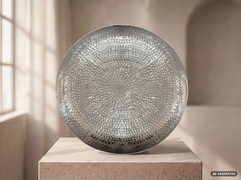 Deko-Obstschale Rund Silber 38 cm Aluminium im Hammerschlag-Look