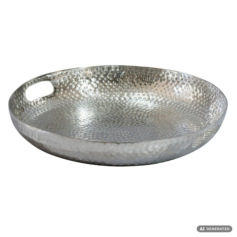 Deko-Obstschale Rund Silber 38 cm Aluminium im Hammerschlag-Look