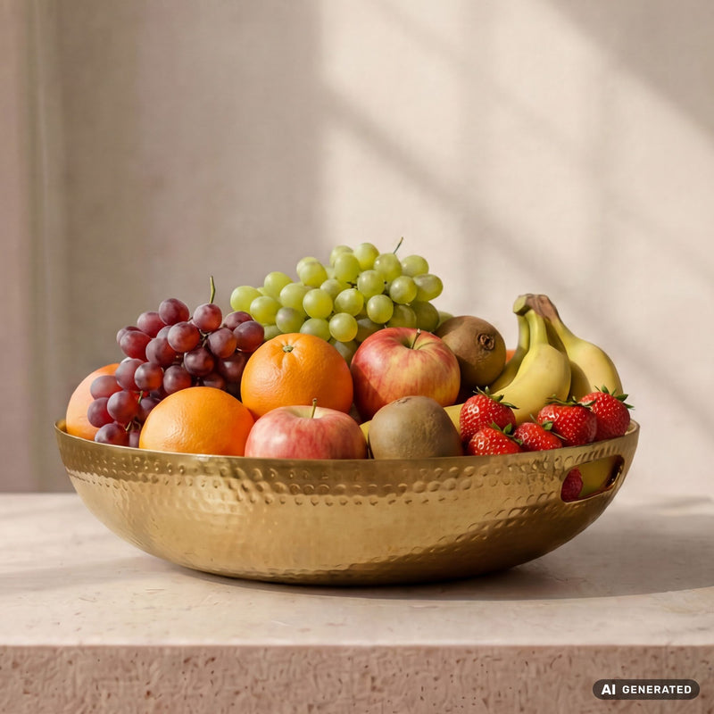 Obstschale Gold 38 cm – Deko-Schale aus Aluminium im Hammerschlag-Look