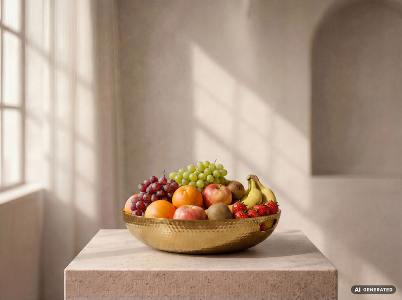 Obstschale Gold 38 cm – Deko-Schale aus Aluminium im Hammerschlag-Look