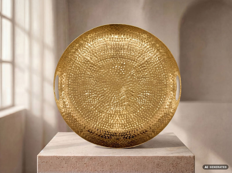 Obstschale Gold 38 cm – Deko-Schale aus Aluminium im Hammerschlag-Look