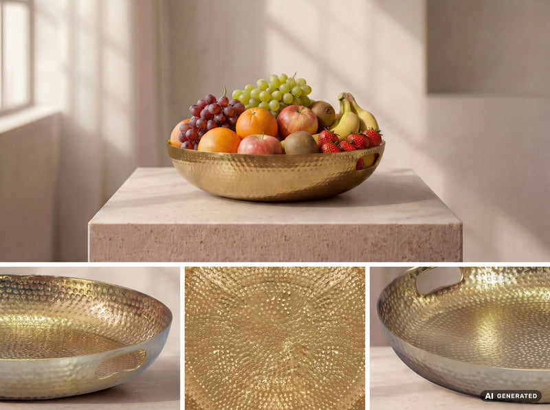 Obstschale Gold 38 cm – Deko-Schale aus Aluminium im Hammerschlag-Look