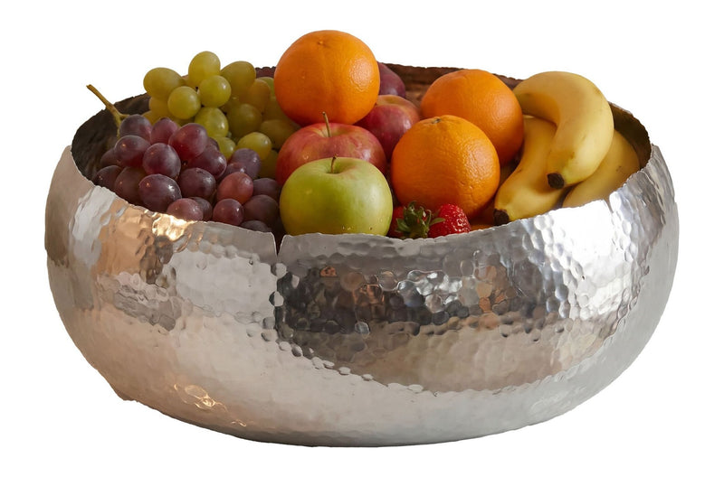 Obstschale Rund Silber 35 cm aus Aluminium mit Hammerschlag-Optik
