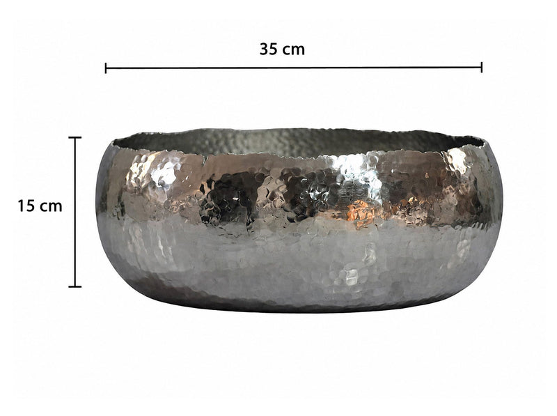 Obstschale Rund Silber 35 cm aus Aluminium mit Hammerschlag-Optik